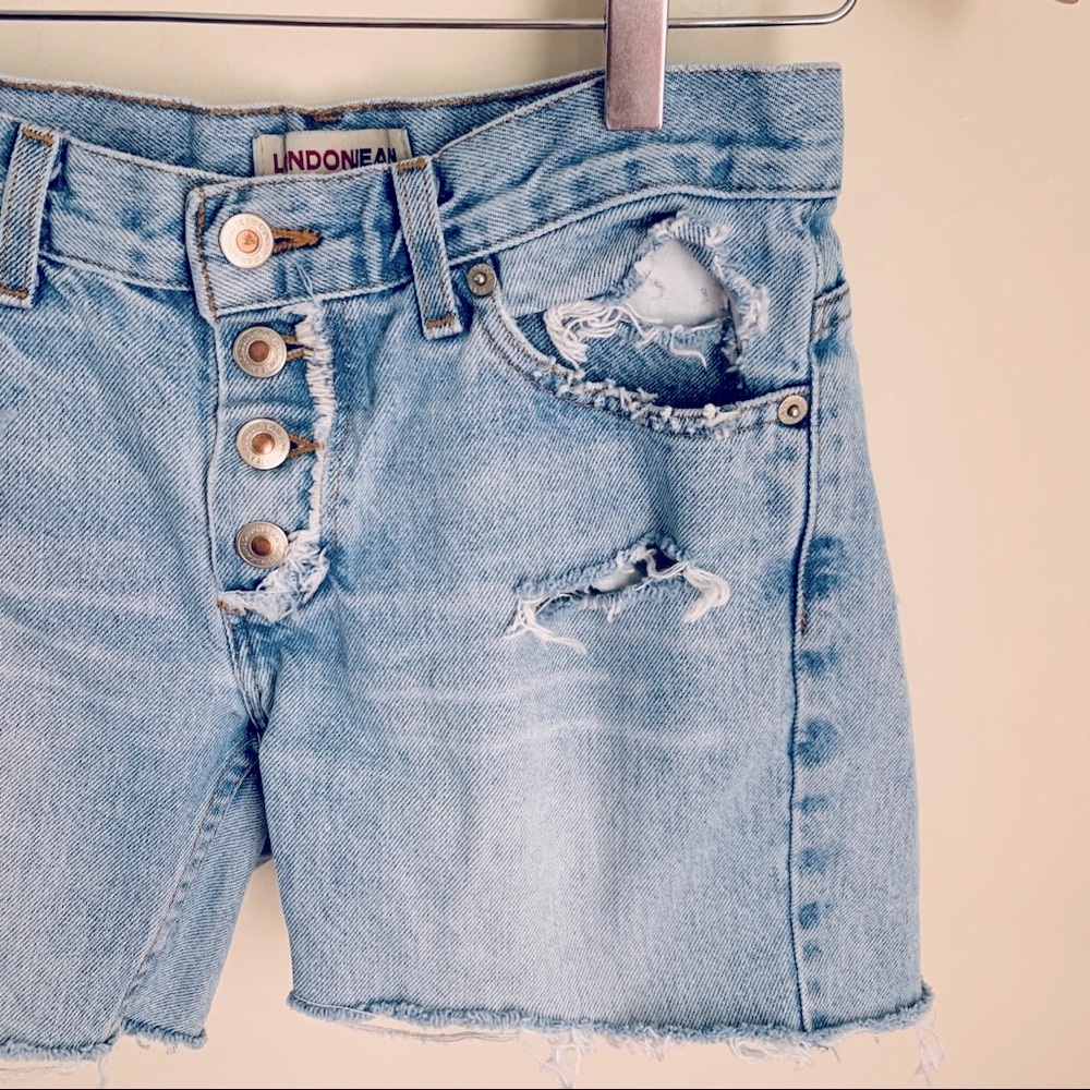 Vintage 90 London jean shorts high waisted button fly light wash denim shorts